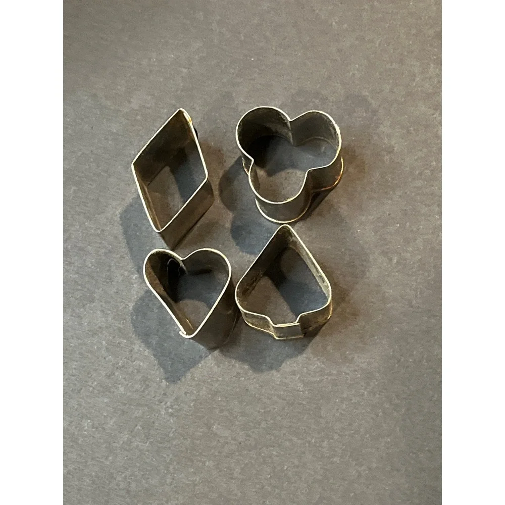 Vintage Metal Cookie Cutter Set Hearts Stars Moon Playing Card Suits 10 Pieces